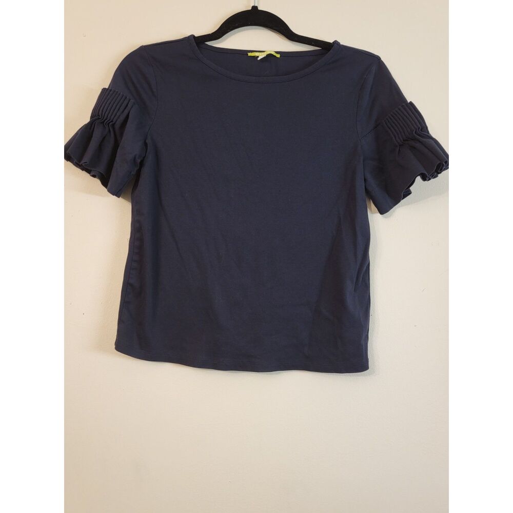 Gianni Bini Navy Ruffle Short Sleeve Top Women Size Small Career Office  Flounce